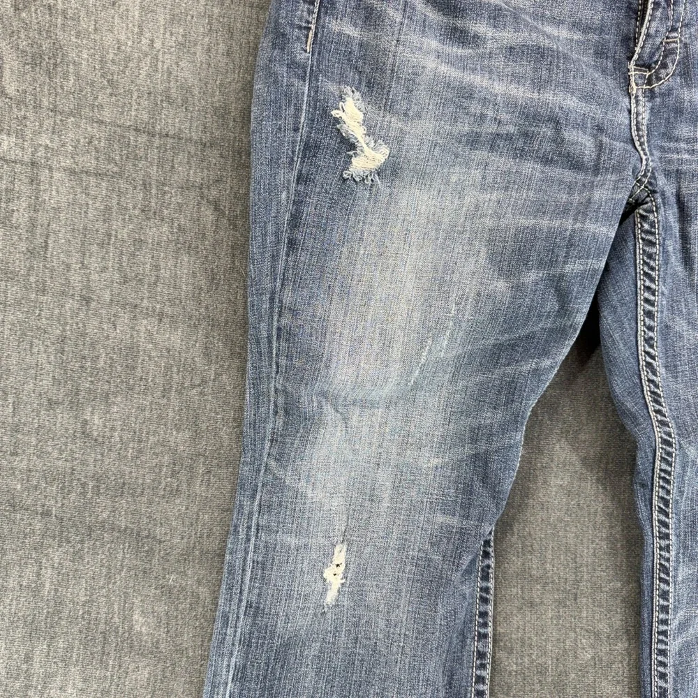 BKE Tyler Jeans Mens 40L Blue Cotton Blend Regular Bootleg Distressed Med Wash